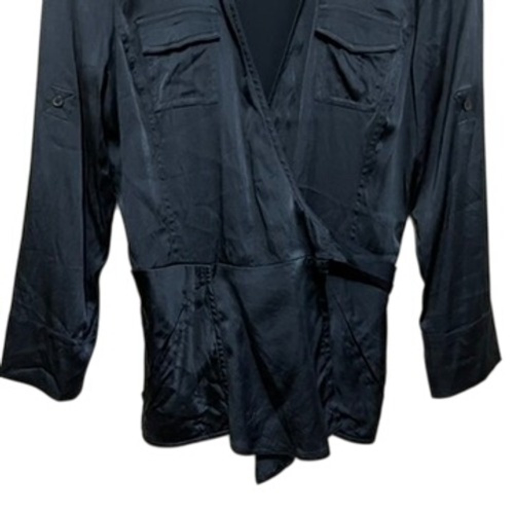 Diane von Furstenberg Silk Lycra Wrap Shirt Blouse Top Black Size‎ 4 - Picture 4 of 7